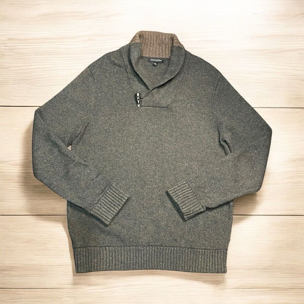 Banana Republic Men’s M Olive Green Wool Blend Ribbed Shawl Collar Sweater
